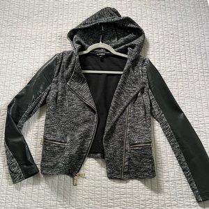 Express Women’s Moto Jacket with Hood & Leather